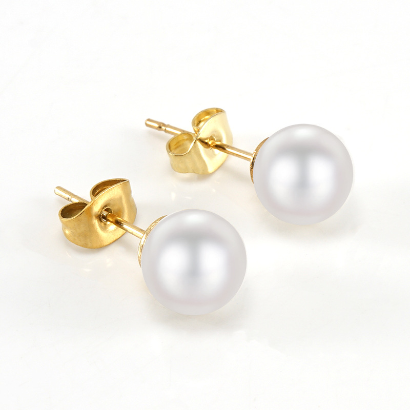 Gold / 1 Pair Simple Series Simple Solid Color Stainless Steel 18K Gold Plated Artificial Pearl Women's Stud Earrings Picture3